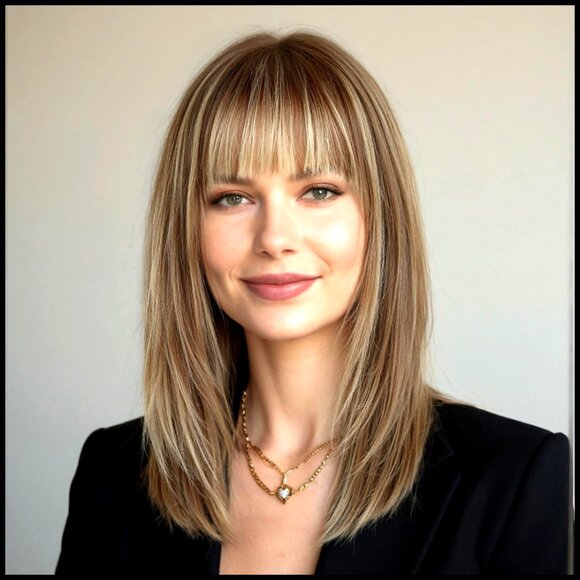 Shoulder Length Layered Human Hair Wig with Bangs Natural Look main image 5